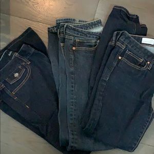 Three pairs of dark wash jeans, Uniqlo, Gap and BR